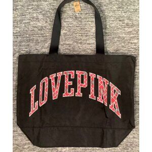 NWT Victoria's Secret PINK Red Plaid Logo Tote Weekender Bag Black & Red